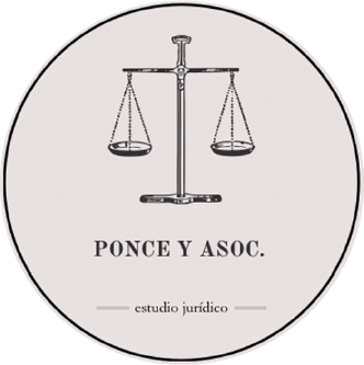 Logo de Ponce abogados. Una balanza representando a la justicia con la leyenda abajo que firma "Ponce y Asoc."
